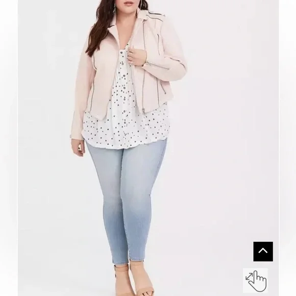 Torrid Womens Faux Suede Moto Jacket sz 3 Blush Pink Outdoor Casual Zip Up Biker - Picture 2 of 16
